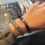 CHROME HEARTS Black 10MM Bead Bracelet with 8 Silver Beads