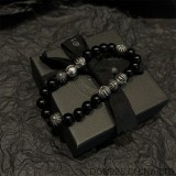 CHROME HEARTS Black 10MM Bead Bracelet with 8 Silver Beads