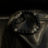 CHROME HEARTS Black 10MM Bead Bracelet with 8 Silver Beads