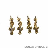 22K Gold Chrome Hearts Cross Babyfat Drop Earrings in 925s Silver (1 Pair)