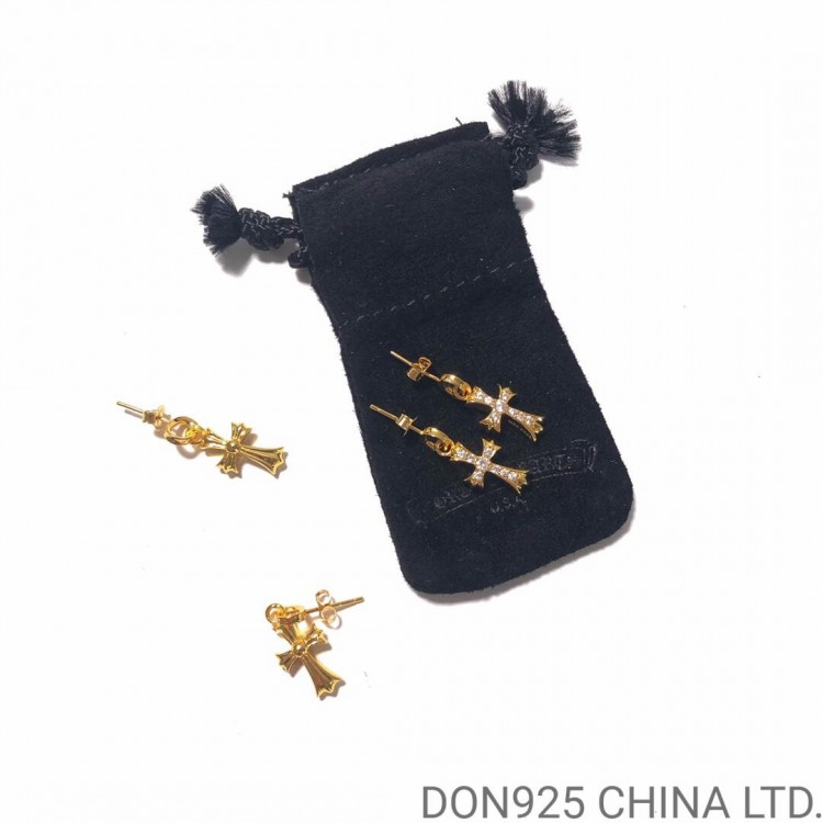 22K Gold Chrome Hearts Cross Babyfat Drop Earrings in 925s Silver (1 Pair)