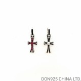Chrome Hearts Cross Babyfat Earrings in 925s Silver with Rubies (1 Pair)