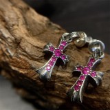 Chrome Hearts Cross Babyfat Earrings in 925s Silver with Rubies (1 Pair)