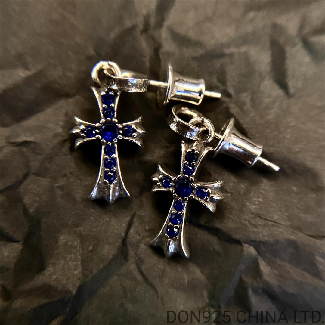 CHROME HEARTS Cross Babyfat Earrings with Sapphire 