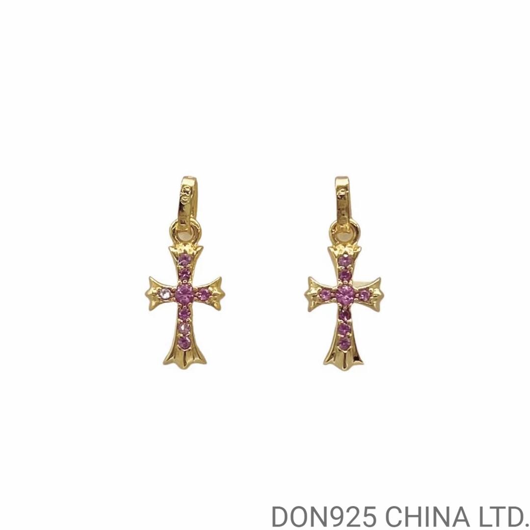 22K Gold CHROME HEARTS Cross Babyfat Earrings with Pink Diamonds