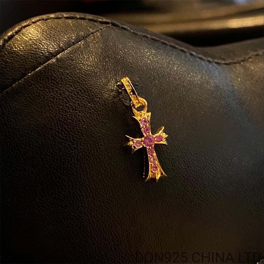 22K Gold CHROME HEARTS Cross Babyfat Earrings with Pink Diamonds