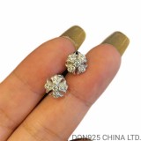18K White Gold Chrome Hearts Plus Stud Earrings in 925s Silver with White Diamonds (1 Pair)