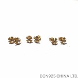 22K Gold Chrome Hearts Plus Stud Earrings in 925s Silver with Diamonds (1 Pair)