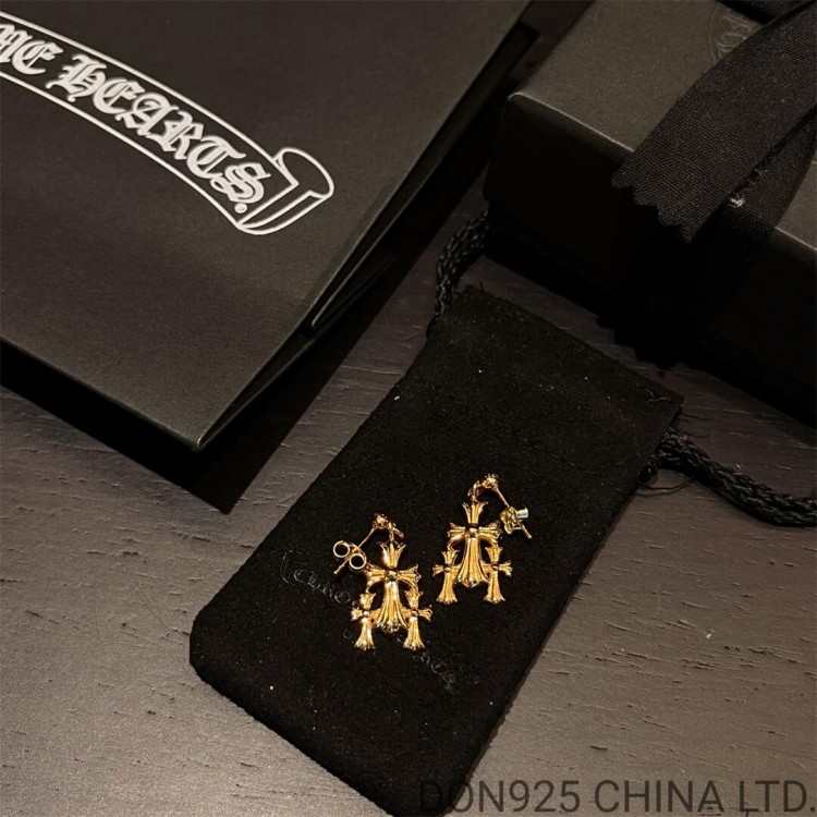22K Gold Chrome Hearts Cemetery Earrings in 925s Silver (1 Pair)
