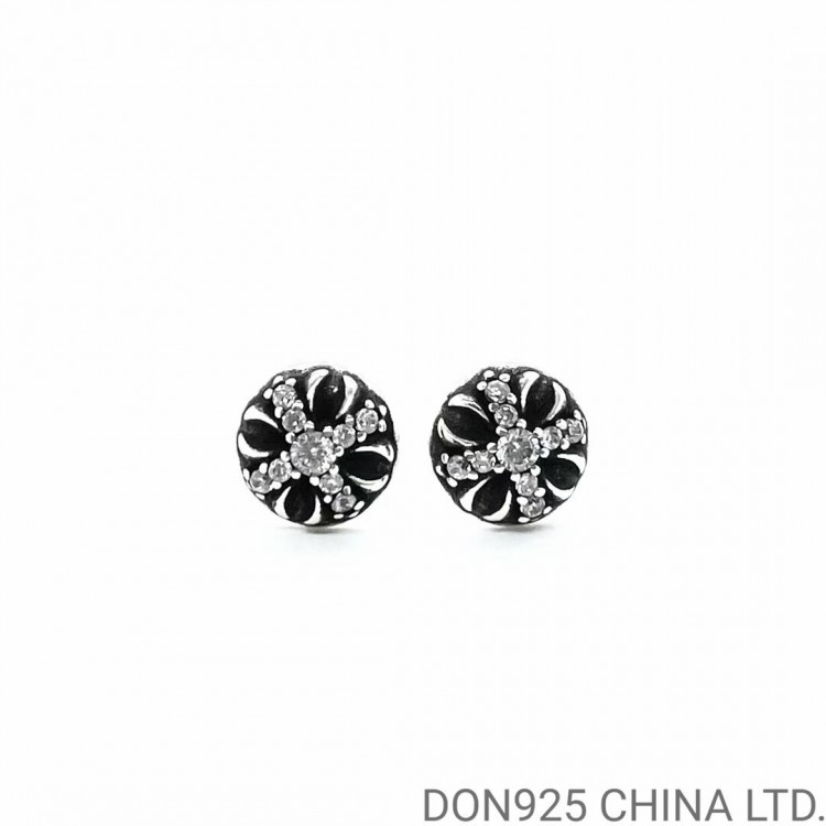 Chrome Hearts Crossball Stud Earrings in 925s Silver with Pave Diamonds (1 Pair)