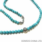 CHROME HEARTS Turquoise Bead 8MM Necklace with 5 Silver Beads