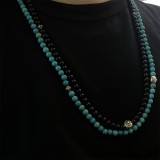 CHROME HEARTS Turquoise Bead 8MM Necklace with 5 Silver Beads