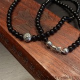 CHROME HEARTS Onyx Bead 8MM Necklace with 5 Silver Beads