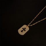 22K Gold CHROME HEARTS Cutout Cross Dog Tag Necklace (Twist Chain 55CM)