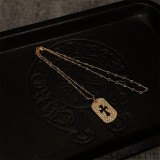 22K Gold CHROME HEARTS Cutout Cross Dog Tag Necklace (Twist Chain 55CM)