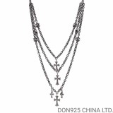 CHROME HEARTS Triple Layer Cross Necklace (with Paper Chain)