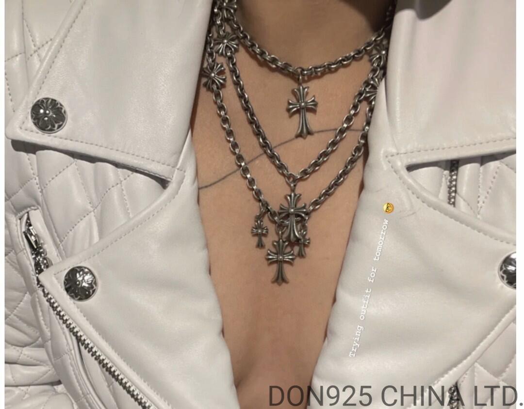 CHROME HEARTS Triple Layer Cross Necklace (with Paper Chain)