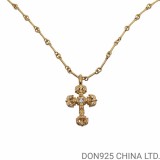 22K Gold CHROME HEARTS Filigree Cross Necklace (Mini Size with Twist Chain and Diamonds 55CM)