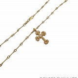 22K Gold CHROME HEARTS Filigree Cross Necklace (Mini Size with Twist Chain and Diamonds 55CM)