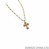 22K Gold CHROME HEARTS Filigree Cross Necklace (Mini Size with Twist Chain and Diamonds 55CM)