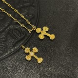 22K Gold CHROME HEARTS Filigree Cross Necklace (Mini Size with Twist Chain and Diamonds 55CM)