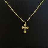 22K Gold CHROME HEARTS Filigree Cross Necklace (Mini Size with Twist Chain and Diamonds 55CM)