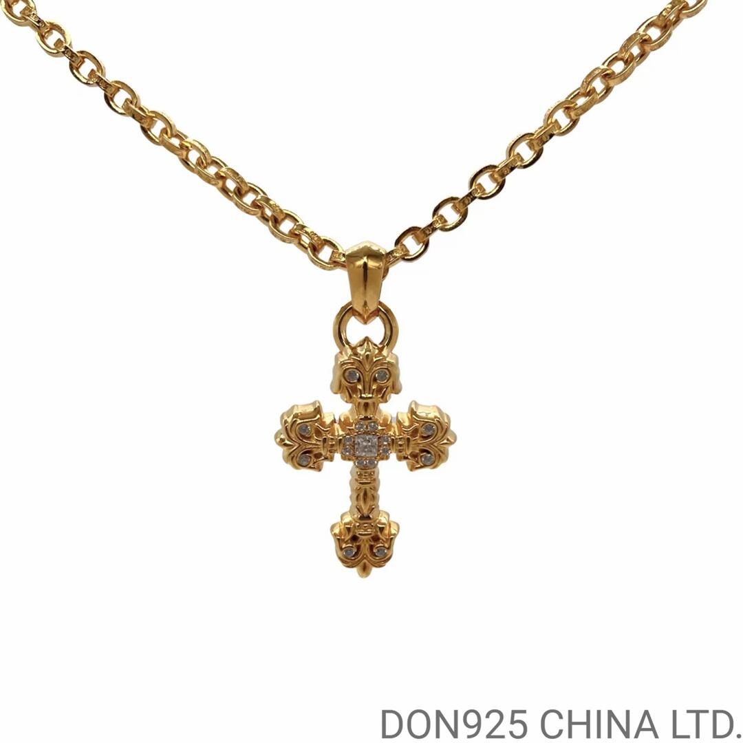 22K Gold CHROME HEARTS Filigree Cross Necklace (Small Size with Paper Chain and Diamonds 65CM)