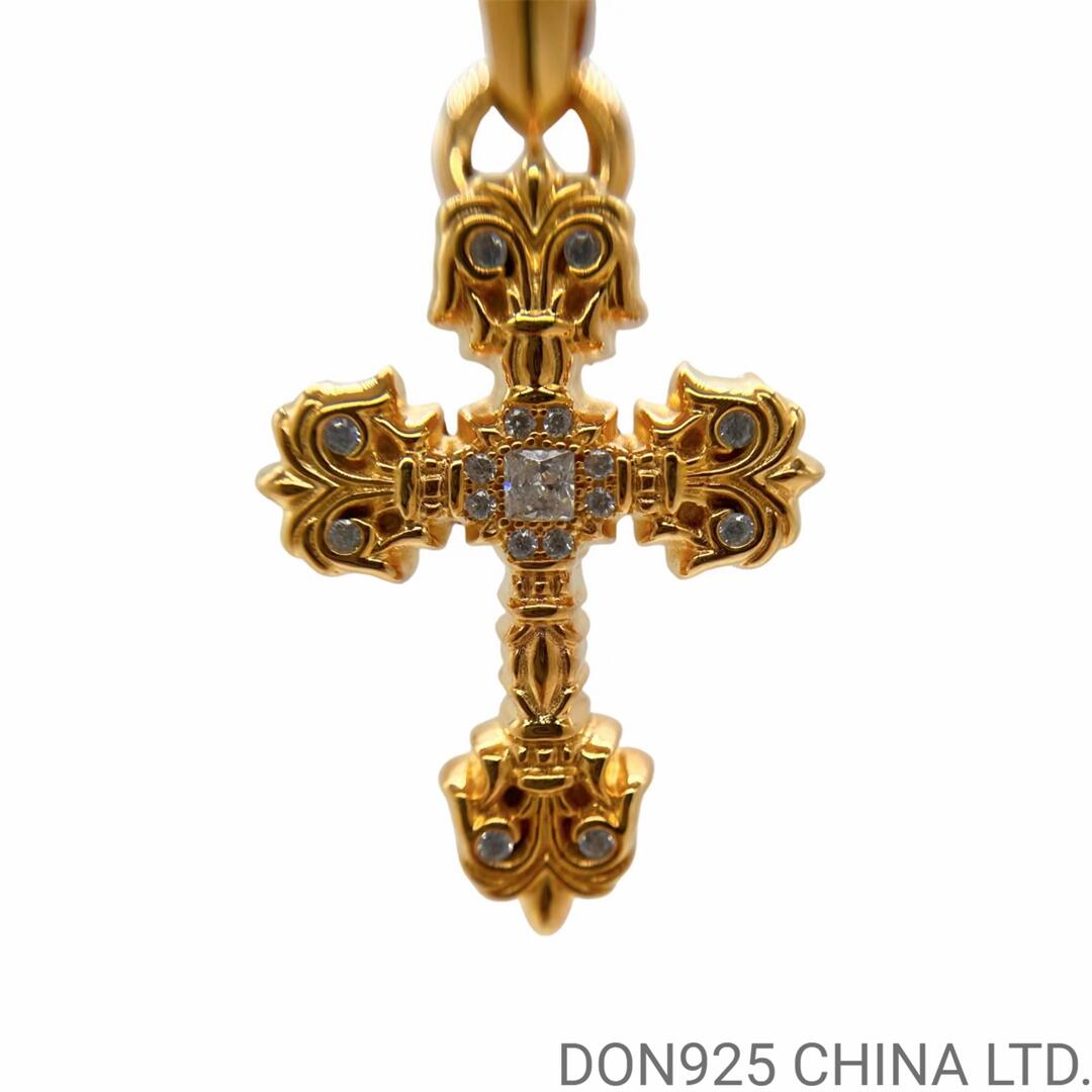 22K Gold CHROME HEARTS Filigree Cross Necklace (Small Size with Paper Chain and Diamonds 65CM)