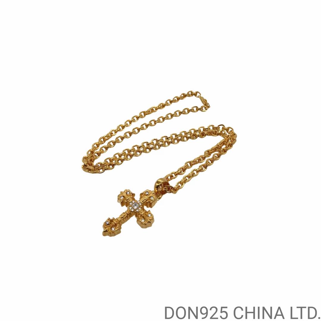 22K Gold CHROME HEARTS Filigree Cross Necklace (Small Size with Paper Chain and Diamonds 65CM)