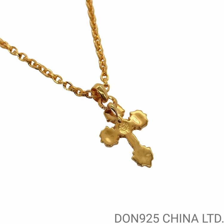 22K Gold CHROME HEARTS Filigree Cross Necklace (Small Size with Paper Chain and Diamonds 65CM)