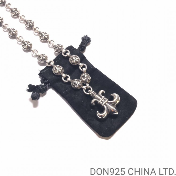 Chrome Hearts BS Fleur Necklace in 925s Silver (Medium Size with BS Fleur Ball Chain 60CM)