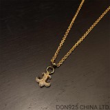 22K Gold Chrome Hearts BS Fleur Necklace in 925s Silver (Medium Size with Diamonds and Paper Chain 65 CM)
