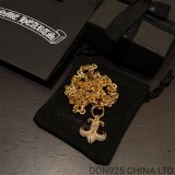 22K Gold Chrome Hearts BS Fleur Necklace in 925s Silver (Medium Size with Diamonds and Paper Chain 65 CM)