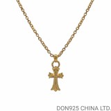 22K Gold CHROME HEARTS Double Cross Necklace (65CM Gold Paper Chain)