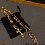 22K Gold CHROME HEARTS Double Cross Necklace (65CM Gold Paper Chain)