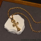 22K Gold CHROME HEARTS Double Cross Necklace (65CM Gold Paper Chain)