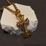 22K Gold CHROME HEARTS Double Cross Necklace (65CM Gold Paper Chain)