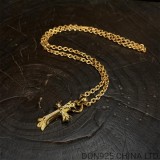 22K Gold CHROME HEARTS Double Cross Necklace (65CM Gold Paper Chain)