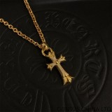 22K Gold CHROME HEARTS Double Cross Necklace (65CM Gold Paper Chain)