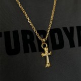 22K Gold CHROME HEARTS Double Cross Necklace (65CM Gold Paper Chain)