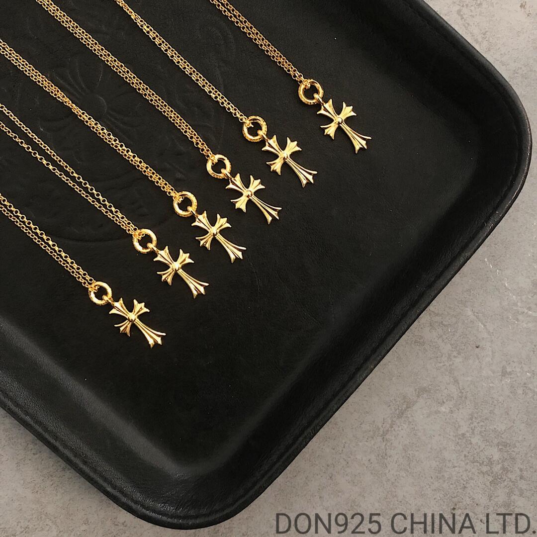 22K Gold CHROME HEARTS Tiny Cross Necklace (with Gold Ball Chain)