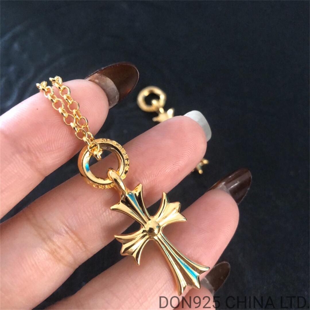 22K Gold CHROME HEARTS Tiny Cross Necklace (with Gold Ball Chain)