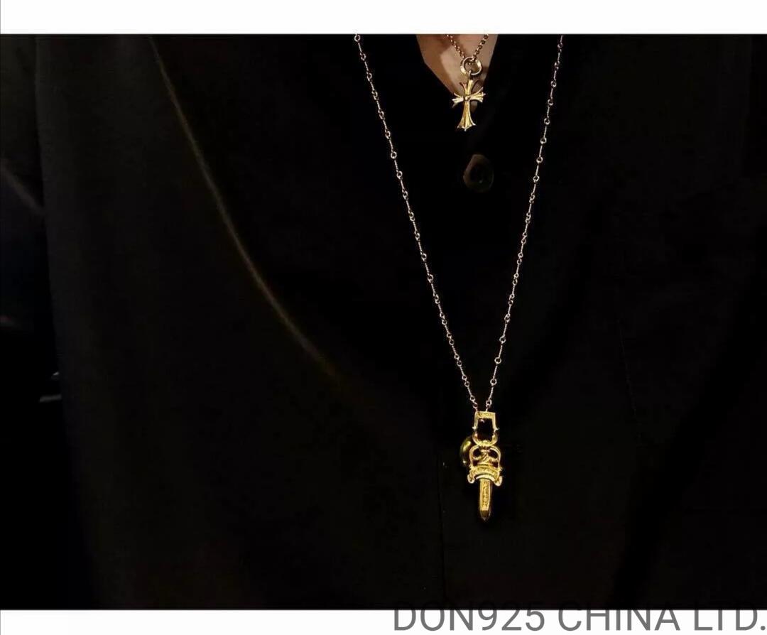 22K Gold CHROME HEARTS Tiny Cross Necklace (with Gold Ball Chain)