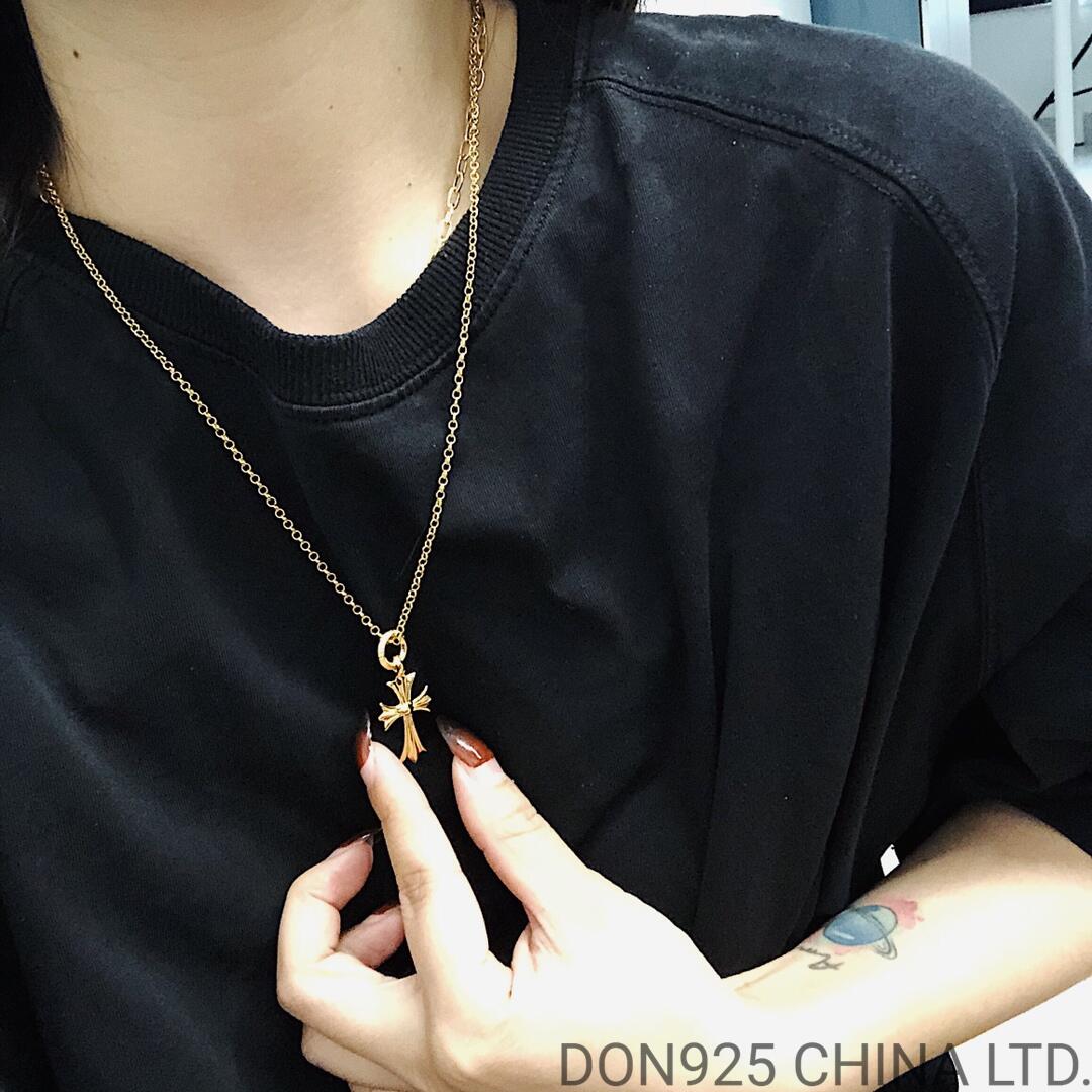 22K Gold CHROME HEARTS Tiny Cross Necklace (with Gold Ball Chain)