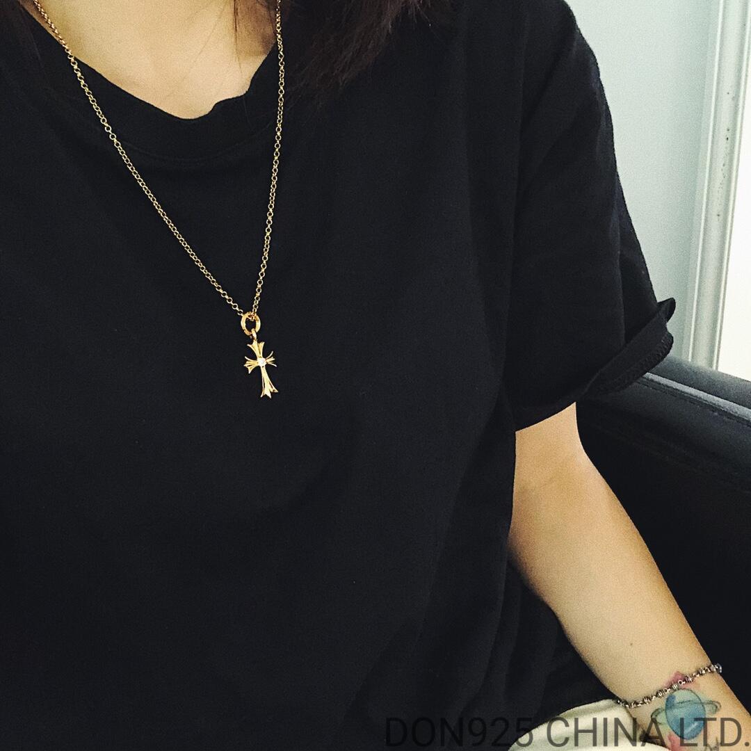 22K Gold CHROME HEARTS Tiny Cross Necklace (Gold NE Chain)