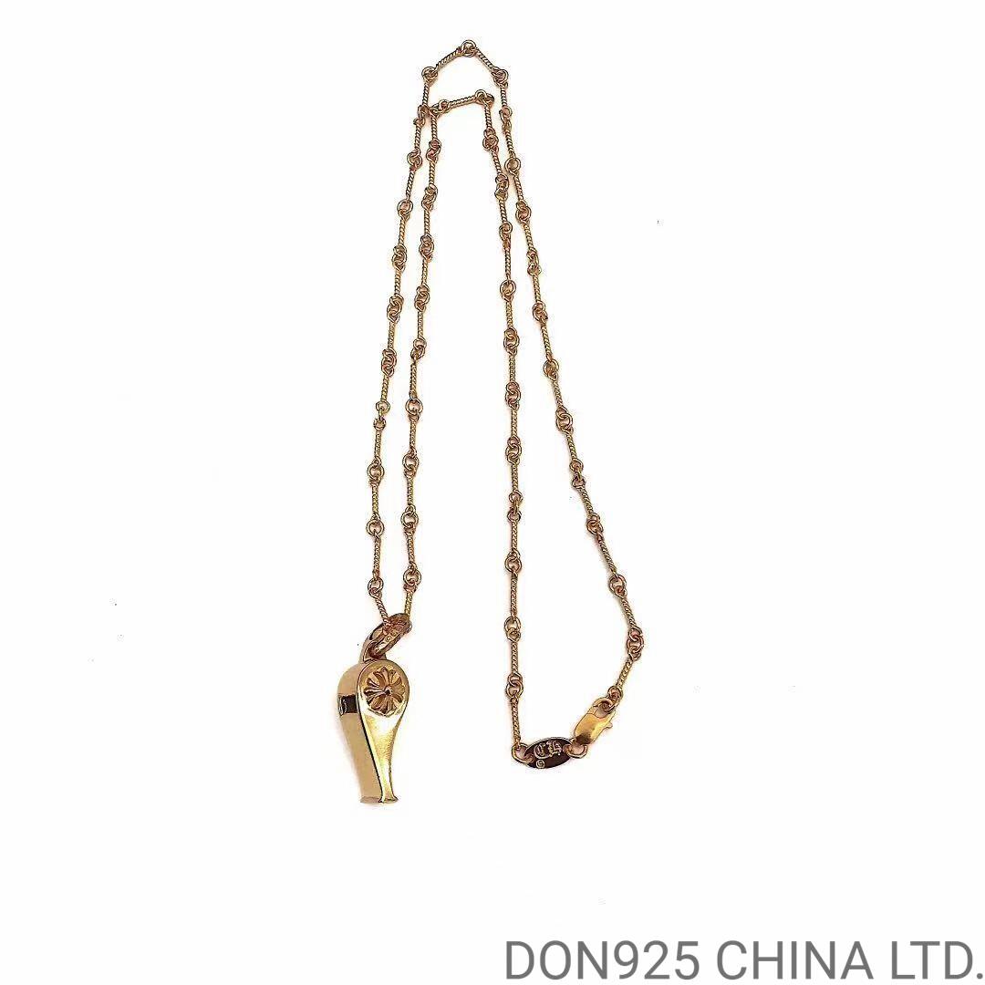 22K Gold CHROME HEARTS Plus Whistle Necklace (Mini Size with 55CM Gold Twist Chain)