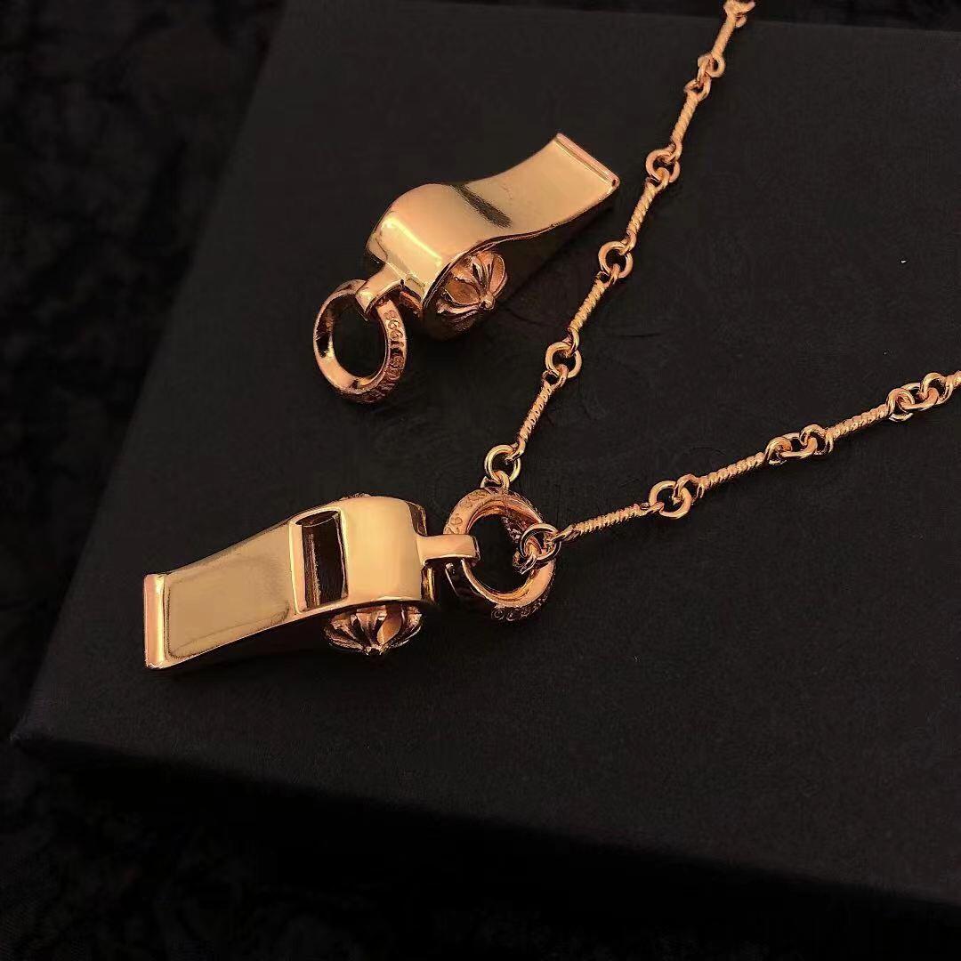 22K Gold CHROME HEARTS Plus Whistle Necklace (Mini Size with 55CM Gold Twist Chain)