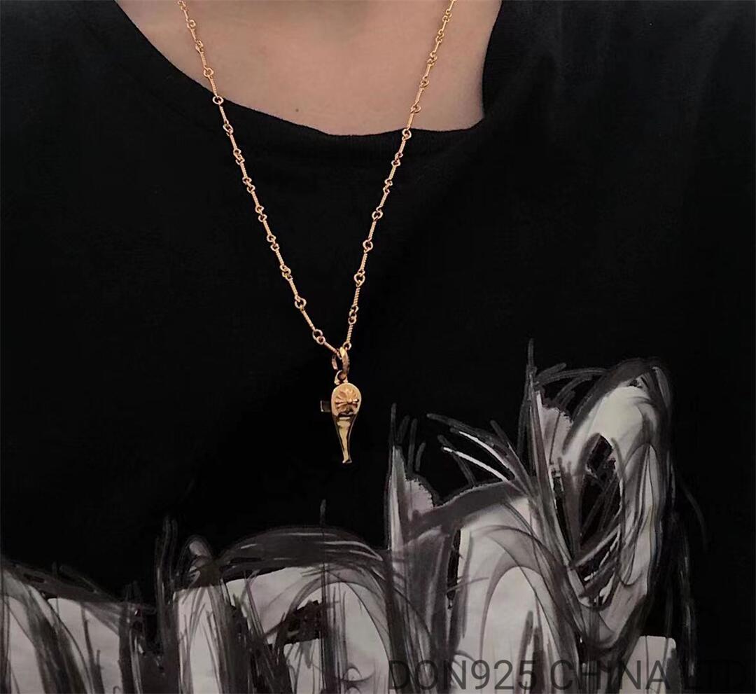 22K Gold CHROME HEARTS Plus Whistle Necklace (Mini Size with 55CM Gold Twist Chain)