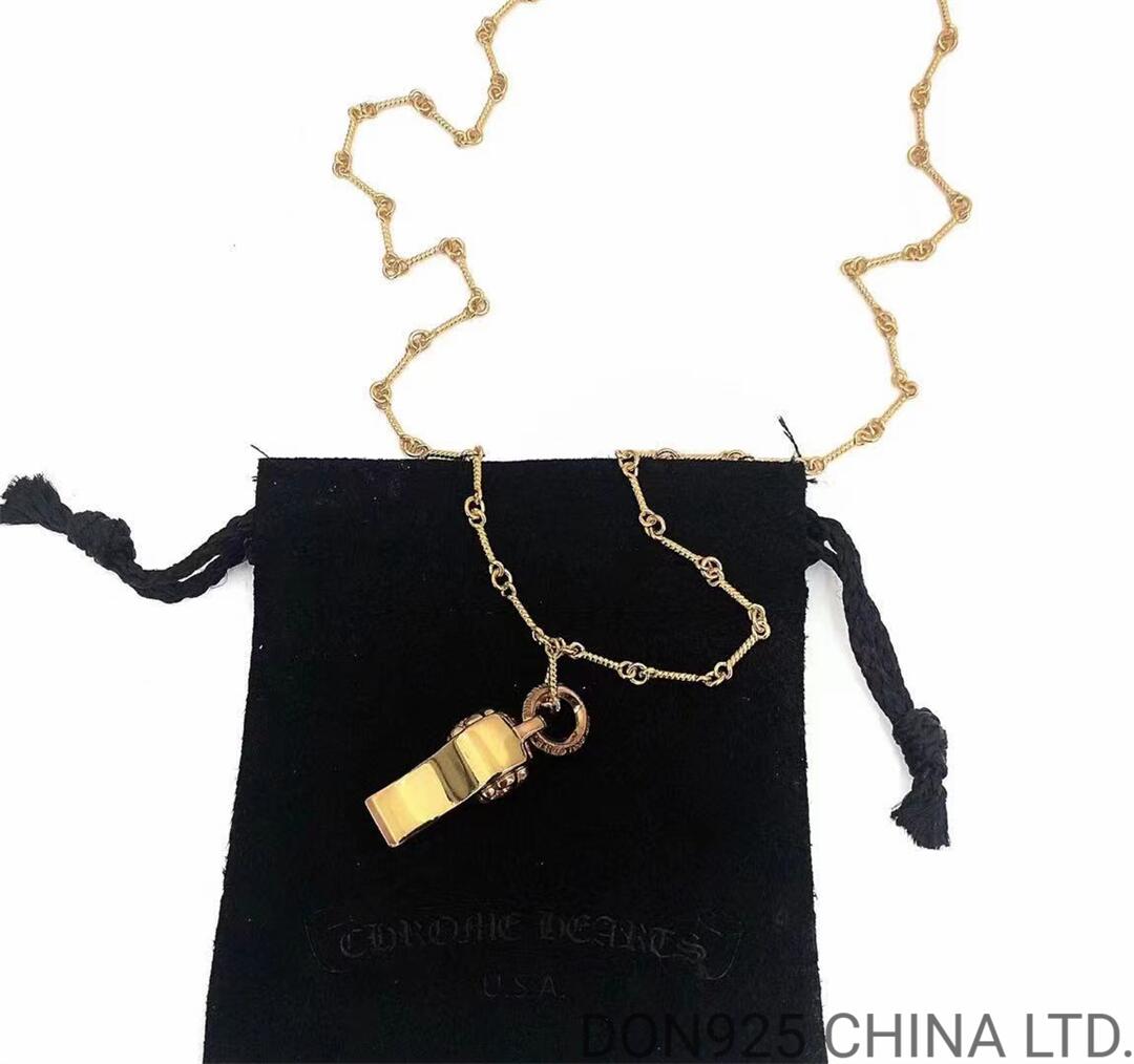 22K Gold CHROME HEARTS BS Fleur Whistle Necklace (Mini Size with 55CM Gold Twist Chain)