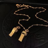 22K Gold CHROME HEARTS BS Fleur Whistle Necklace (Mini Size with 55CM Gold Twist Chain)